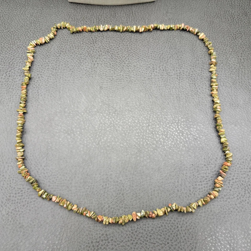 Unakite碧玉芯片珠项链32英寸宝石链波西米亚珠宝声明28 — 第 2/4 张图片