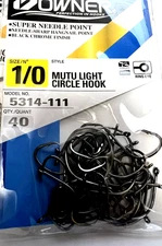 Owner 5314-111 1/0 Mutu Light Circle Hooks 40 PK Super Needle Point black chrome