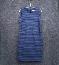 Calvin Klein Sheath Dress Womens 12 Blue Striped Sleeveless Knee Length Stretch