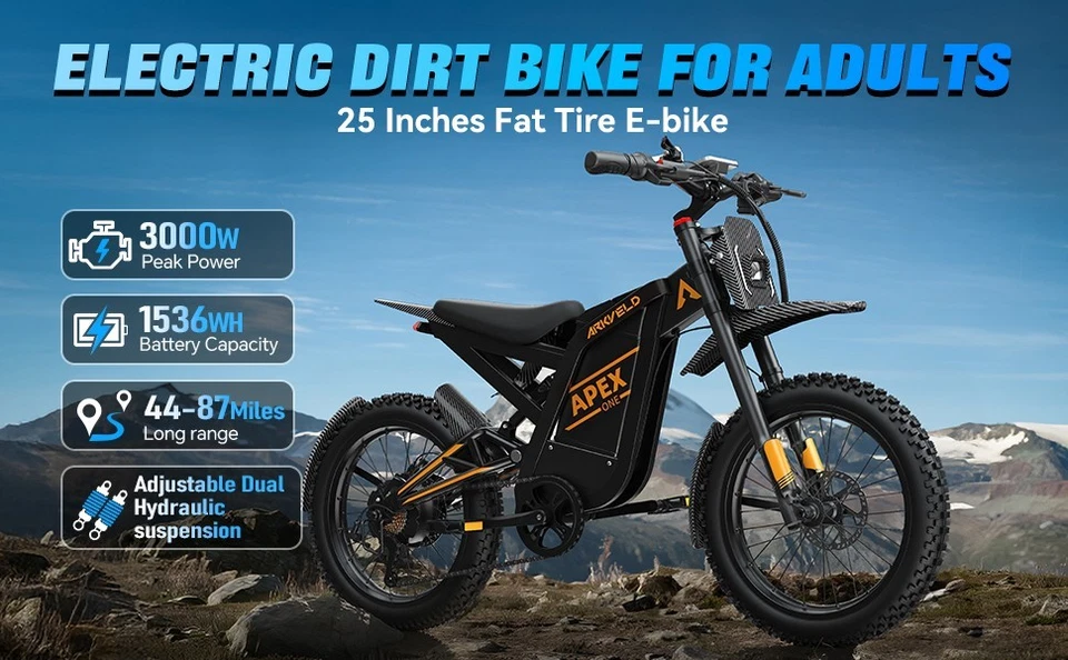 Bicicleta Eléctrica para Adultos 3000W Motor Sin Escobillas - 45° Pendiente 40MPH 80MI Rango Foto 4 de 4