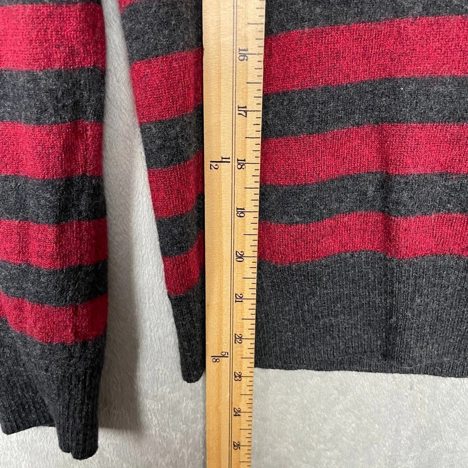 Men Grunge Red Black Striped Merino Wool V-Neck Sweater Small School Academia - Image 4 of 4