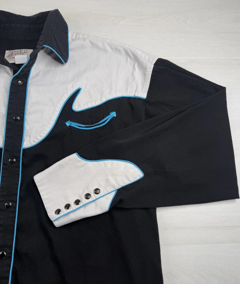 Vtg Rockmount Ranch Wear Shirt Black Western Pearl Snap Rockabilly Rodeo 70s XL - Image 4 of 4