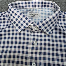 Collars & Co Men Large Gingham Dress Collar Polo Shirt Short Sleeve Button Front