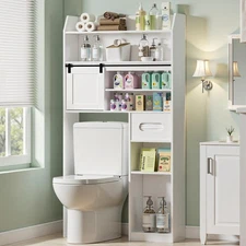 Over The Toilet Storage Cabinet with Sliding Doors, 63.8" Toilet Organizer wi...
