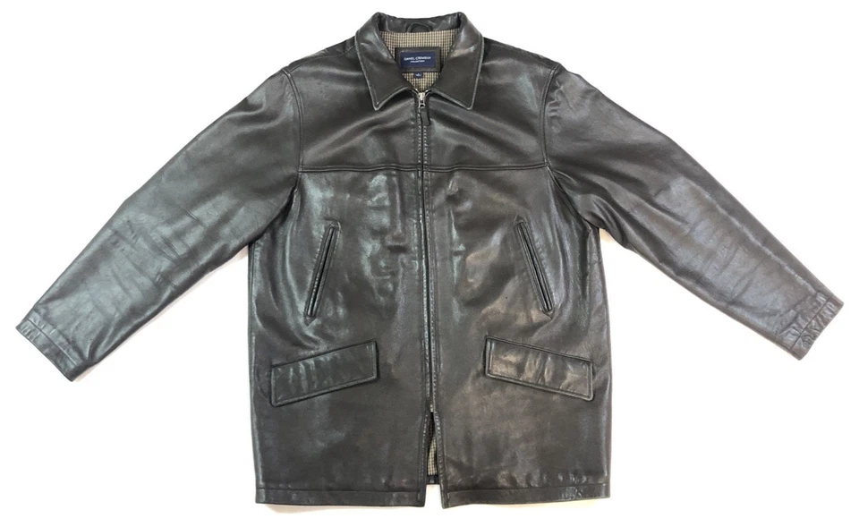 Daniel Cremieux Collection Men's Large Lambskin Dark Brown Zip-Up Bomber Jacket - Image 2 of 4