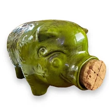 Large MCM Vintage 60s Piggy Bank Green Cali USA Cork Mid Century