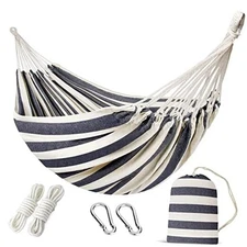 Double Hammock - 2 Persons Portable Hanging Camping Bed, XX-Large Blue White