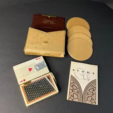 VTG MCM Bridge Game Redislip Card Case Set w/ Coasters General Tire Co. Remelon