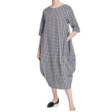 DUBGEE by Whoopi Short Sleeve Side Button Cocoon Black and White Checkered Dress