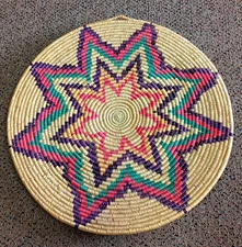 Vintage African Handwoven Basket wall hanging– 18 1/2" – Sunburst Geometric