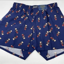 Polo Ralph Lauren Polo Bear Men's LARGE Woven All Over Bear Boxers Navy
