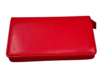 Filofax Saffiano Personal Compact Organizer Red Faux Leather Zip Closure