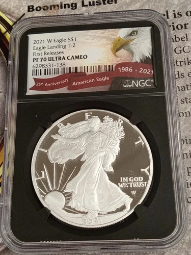 2021 W $1 T-2 NGC PF70 ULTRA CAMEO PROOF SILVER EAGLE LANDING TP-5229