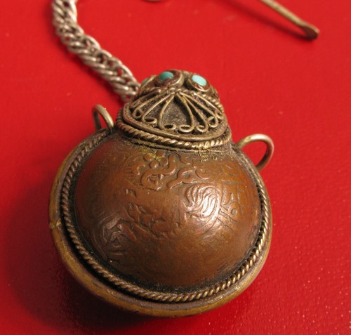 ANTIQUE CHINESE ASIAN MIDDLE EAST SNUFF PERFUME MEDICINE BOTTLE BRONZE GEMSTONE - Picture 4 of 13