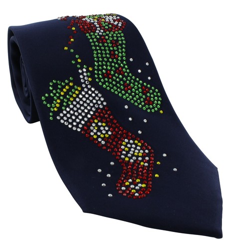 Michelsons of London Navy Christmas Stocking Polyester Tie - Picture 3 of 3