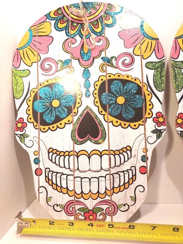 Day of the DEAD Skull Decorations (3) Glitter String Hanger Large Halloween FACE - Picture 3 of 4