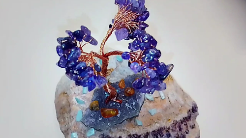 🔴 Großer AMETHYST mit EDELSTEIN-BAUM + BERNSTEIN + LARIMAR - Video 1 von 1