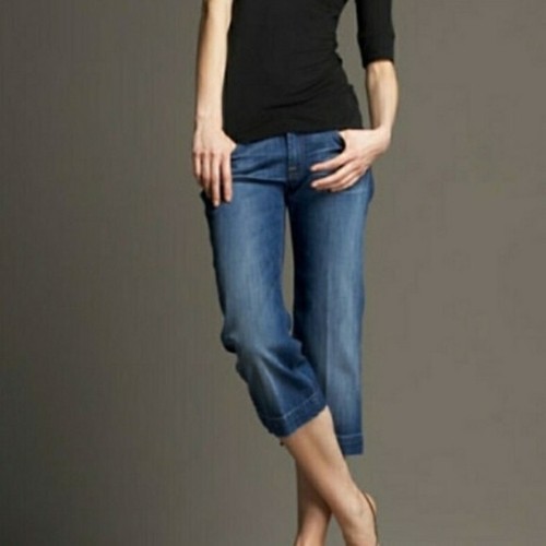 7 FOR ALL HUMANITY DOJO Pantalón Corto Denim Azul Capris Talla 27 - Imagen 3 de 7