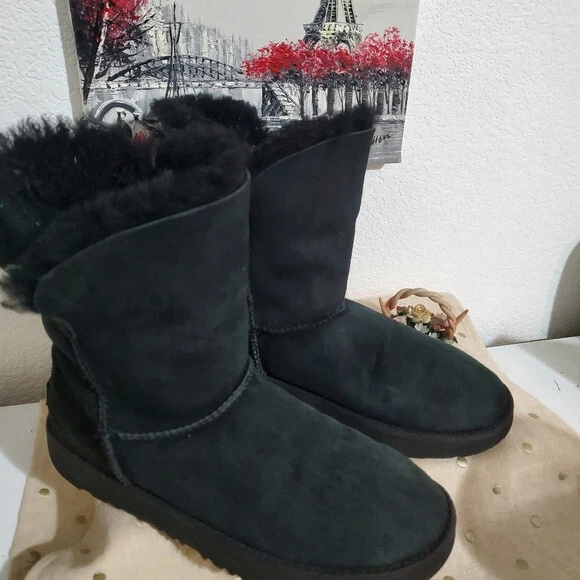 UGG AUSTRALIA STIVALI DONNA METÀ POLPACCIO SCAMOSCIATI NERI 7