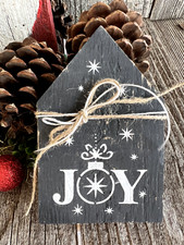 Christmas JOY Mini Sign Farmhouse Tiered Tray Holiday Shelf Decor Rustic Wood HP