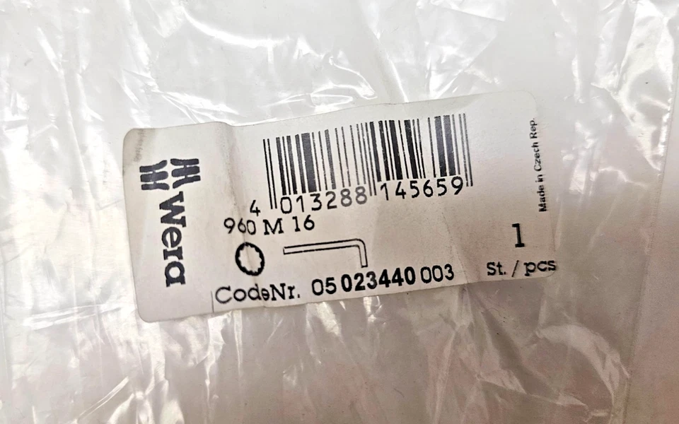 Wera 023440 - 960 M16 XZN HEX L-Wrench 55 x 140mm Size: M16 (Bulk Discounts!!!!) - Image 3 of 4