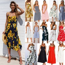 Women Summer Dress Female 2023 Sexy Sleeveless Button Pockets Party Midi Dresses