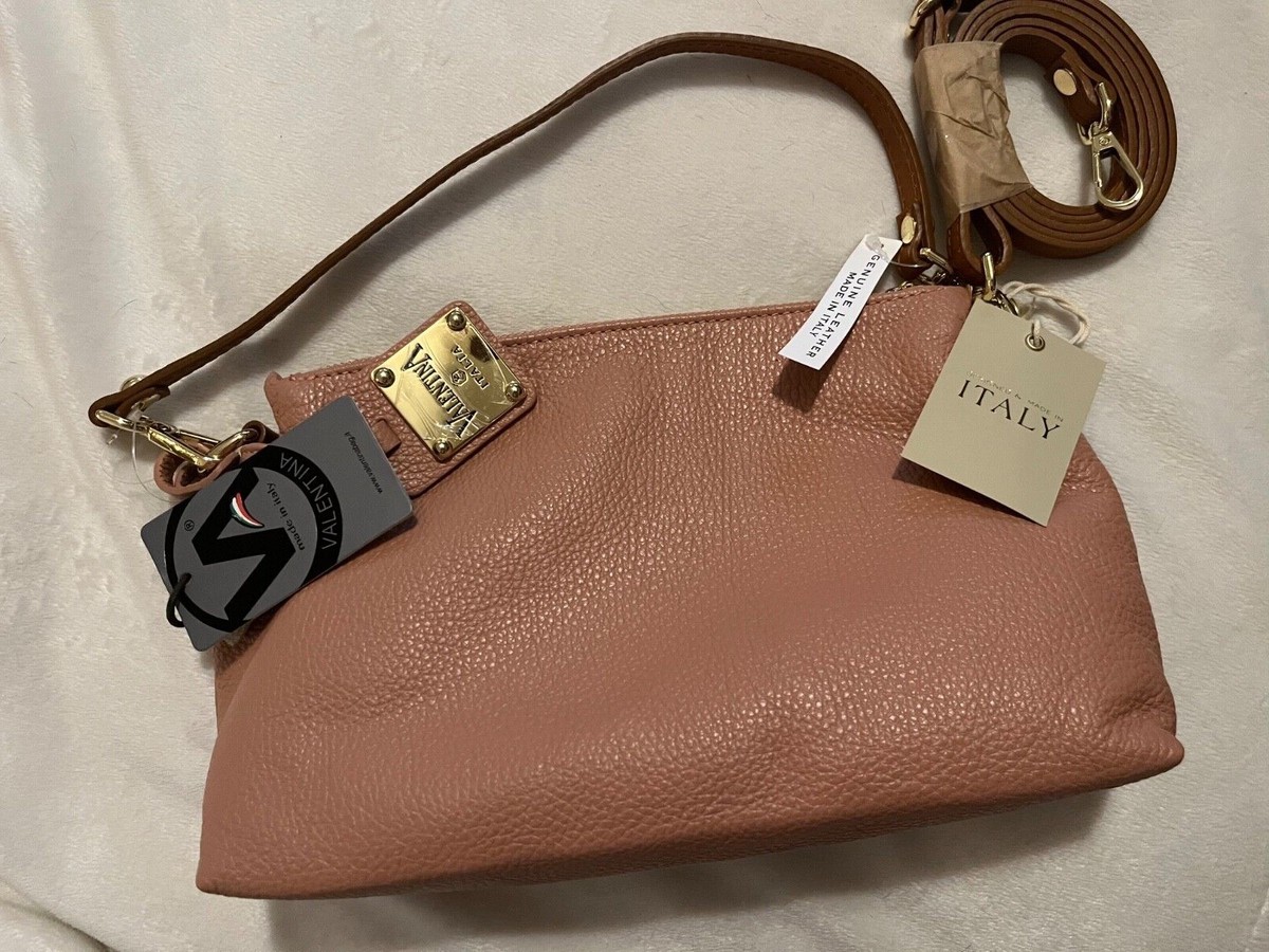 Valentina Italia Pebbled Leather Crossbody Purse Blush Pink With
