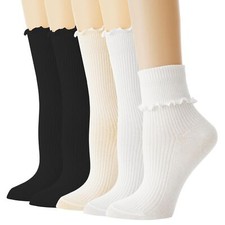 Ruffle Socks Womens White Ankle Crew Cute Frilly Socks for Women Girls Turn-C...