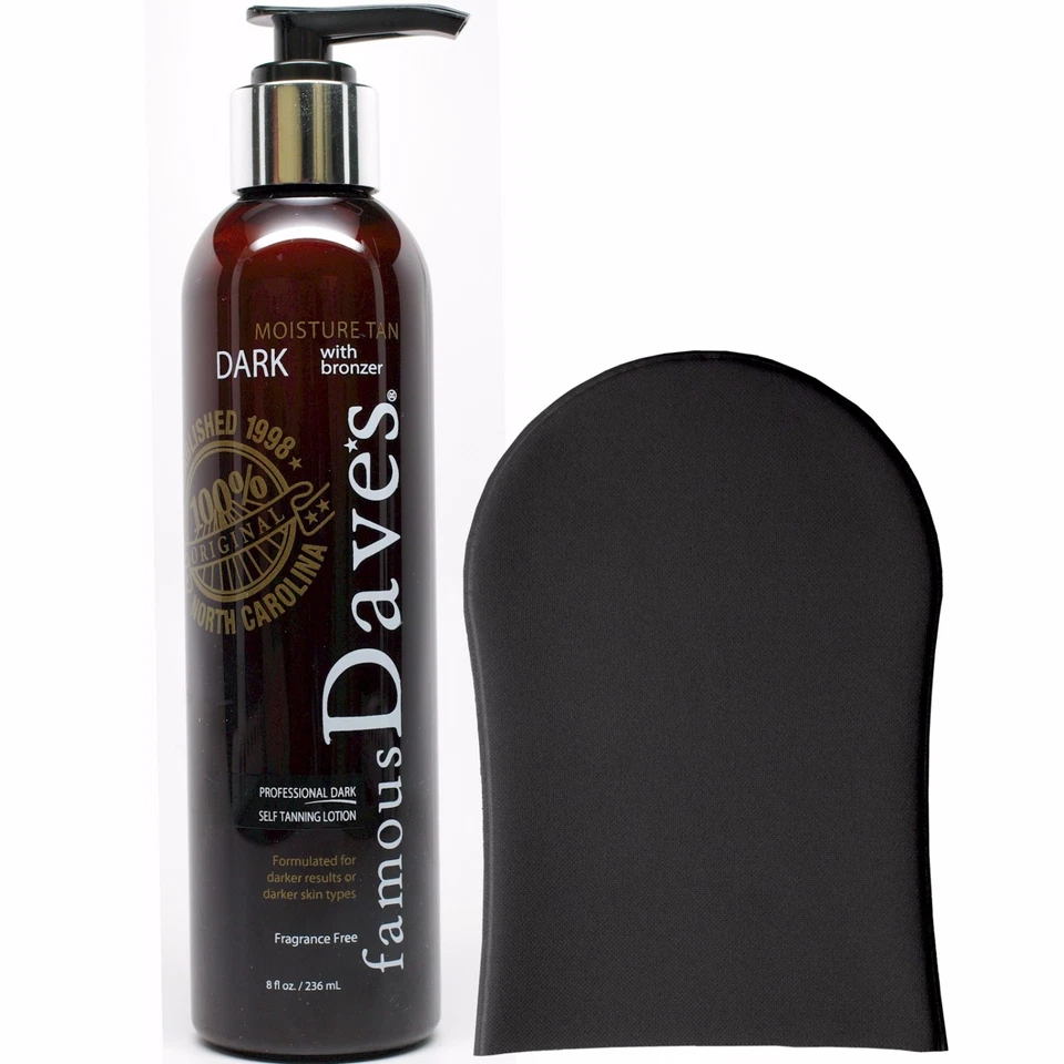 Famous Dave's DARK SELF TAN w/ Bronzer SELF TANNER & APPLICATION MITT!