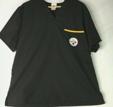 NFL Pittsburgh Steelers Football Embroidered Logo Scrub Top Black Mens Size M