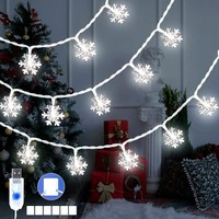 Weihnachtsbeleuchtung 50 Leds Lichterkette USB Schneeflocke Lichterkette Deko 5M