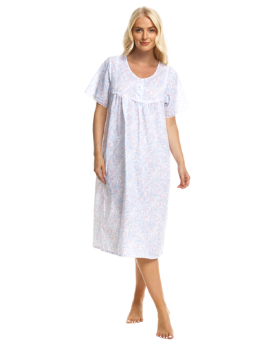 Suzy & Me Woven Short Sleeve Leaf Print Nightdress - Picture 3 of 5