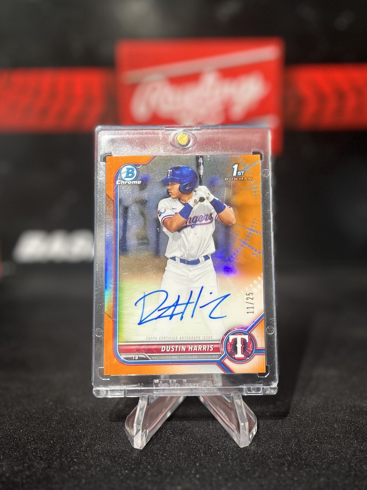 2022 Bowman Chrome Dustin Harris Orange Refractor Auto /25 #CPA-DHR Rangers