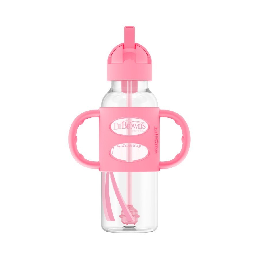Dr. Brown&rsquo;s Milestones Narrow Sippy Straw Bottle w/100% Silicone Handles - Pink