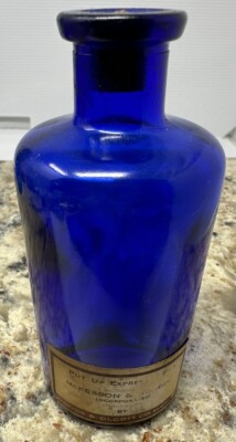 D&O Dodge & Olcott Co New York Cobalt Blue Glass Medicine Bottle with label Cork