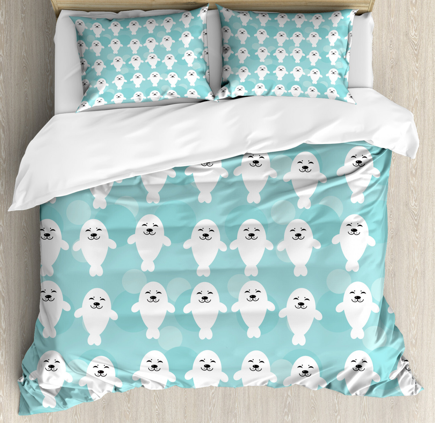 White Baby Seals Ocean Print Animal Duvet Cover Set with Pillow Shams-image