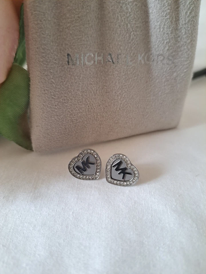 New Michael Kors Logo Ladies Heart Earrings Steel Stud Push Back - Image 4 of 4