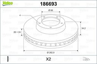 2X Valeo Bremsscheibe 186693 Vorne FüR Opel Crossland P17 P2QO Corsa P2JO Mokka