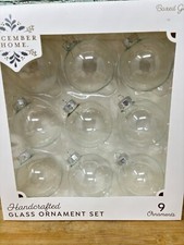 9ct Clear Glass ROUND Christmas Tree Ornament Set Pack 2.5 Inches Holiday Craft