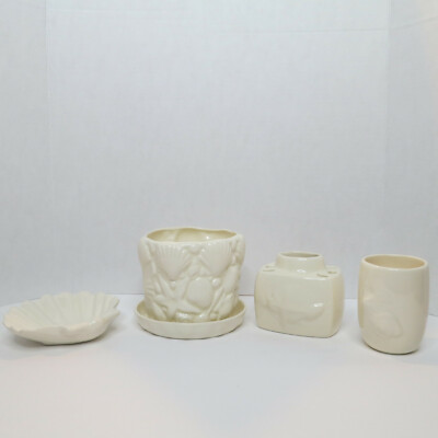 Seashell 5 pcs Bathroom Accessories Set Planter Soap Dish Cup Beige Ceramic