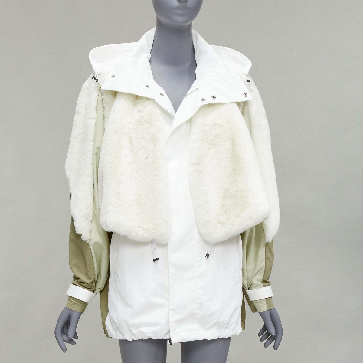 TOGA PULLA white nylon cream faux fur layered deconstructed