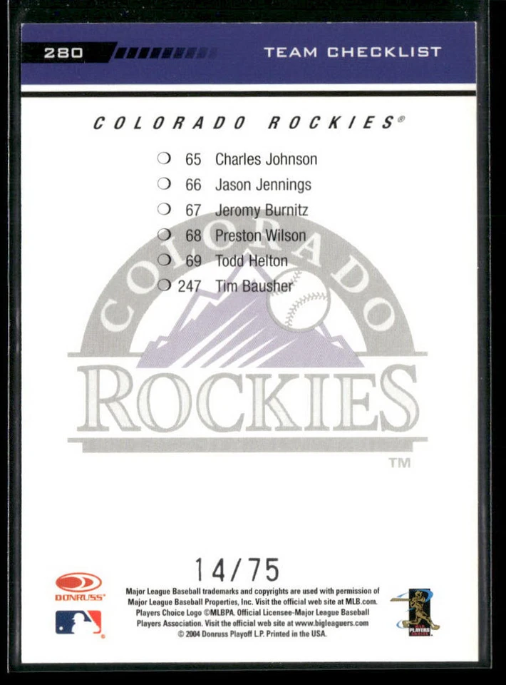 2005 Leaf #280 Jeromy Burnitz Press Proofs Blue #/75 - Image 2 of 2