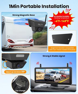 AUTO VOX Magnetic Solar Wireless Backup Camera : 7.2