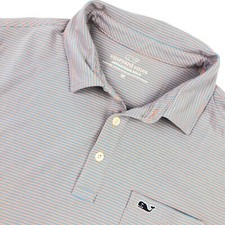 Vineyard Vines Men s Edgartown Polo Pocket Shirt Pink/Blue Stripe Medium