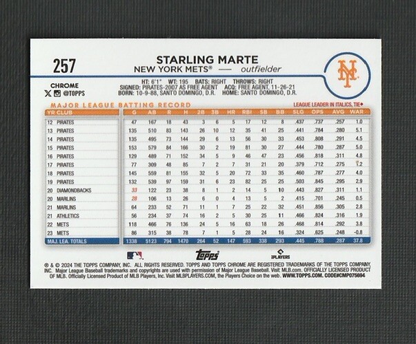 2024 Topps Chrome Starling Marte X-Fractor #257 Starling