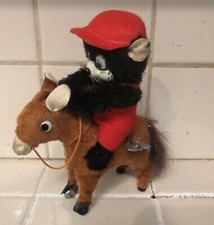 Vintage 1960's Japan Wind-up Mohair Tin JOCK-O-PANDA Toy on Donkey in Box