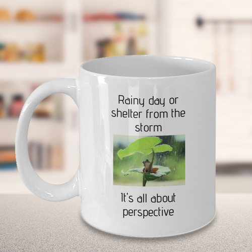 Cute Frog Rainy Day Coffee Mug Cup Idea Storm Or Shelter Perspective Toad Lily Ebay
