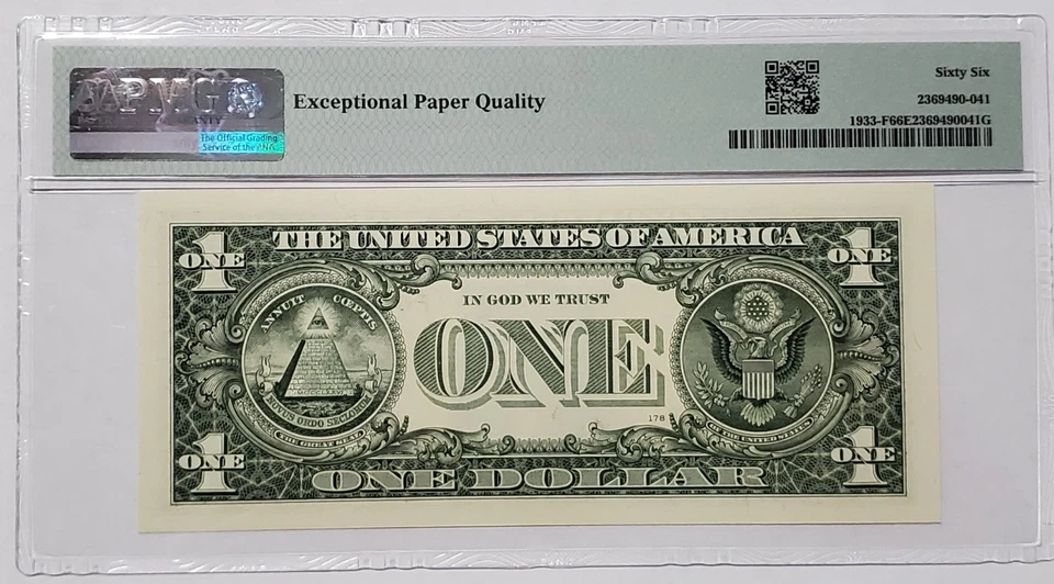 $1 Bill 2006 Fancy Serial Number PMG 66 EPQ Binary Super Radar Lucky 7s 07777770 - Image 2 of 4