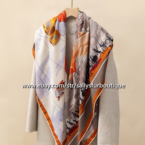 Sallys Boutique 70% Cashmere 30% Silk Wrap Scarf Parade Print 2 Face Shawl 53" - Picture 7 of 22