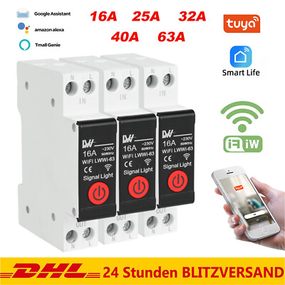 WiFi Smart Leitungsschutzschalter, 1P DIN-Schiene Home Fernbedienung Schalter